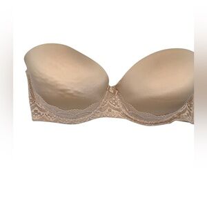 Auden women’s strapless bra - Beige with lace detailing - Size 38C - NO STRAPS